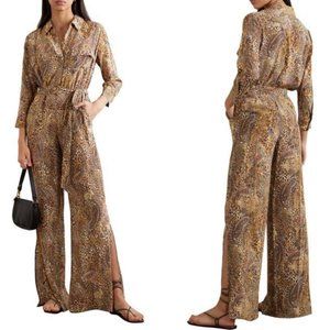 NEW L'Agence Camel Natural Wide Slit Leg Jumpsuit